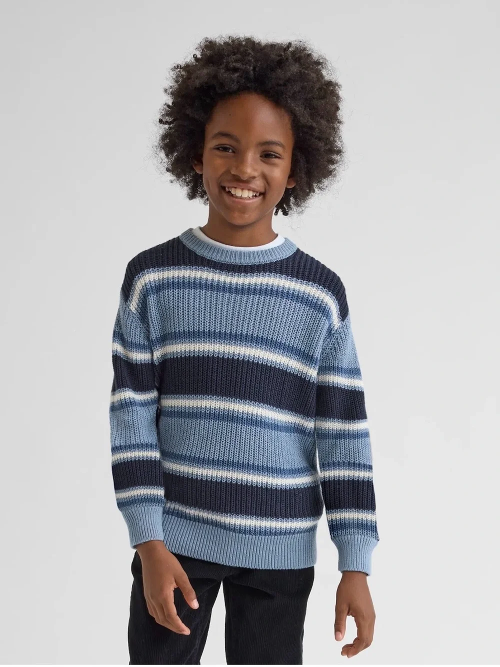 Boys Stripped Chunky Sweater in Light & Navy Blue